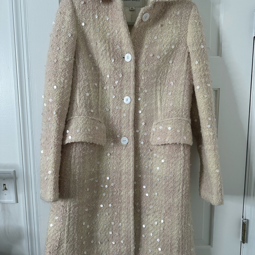 Banana Republic Elegant Cream and Pink Sequin Women's Coat